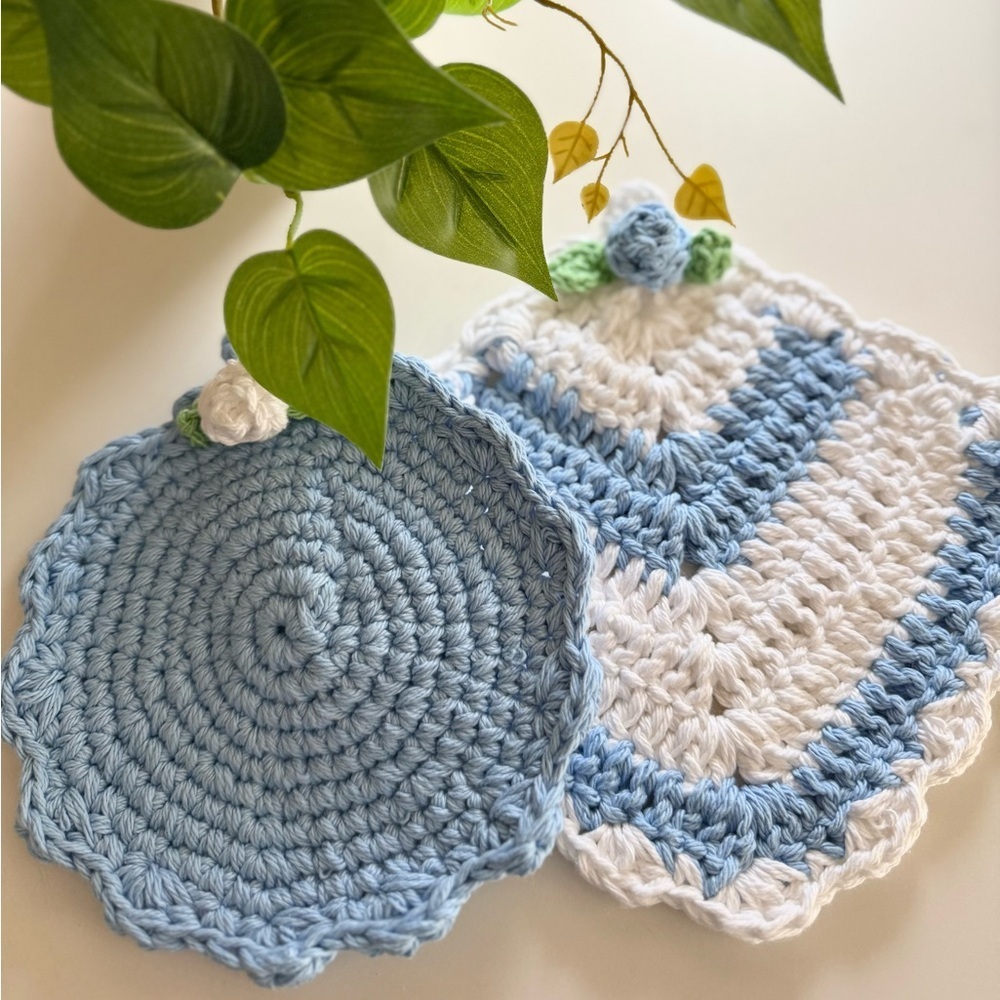 Aesthetic Blue & White Crochet Potholders